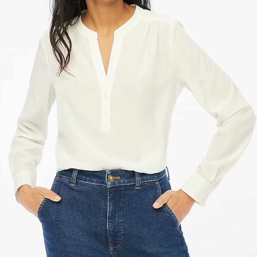 J‎ Crew Factory Popover placket blouse in Maine Salt white size 3X NWT CB220